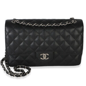 Chanel Black Quilted Caviar Jumbo Double Flap Handbag